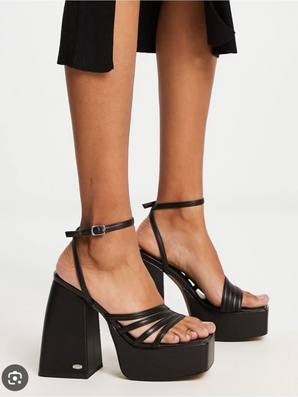 NOKWOL Lulu strappy platform chunky heels in black.